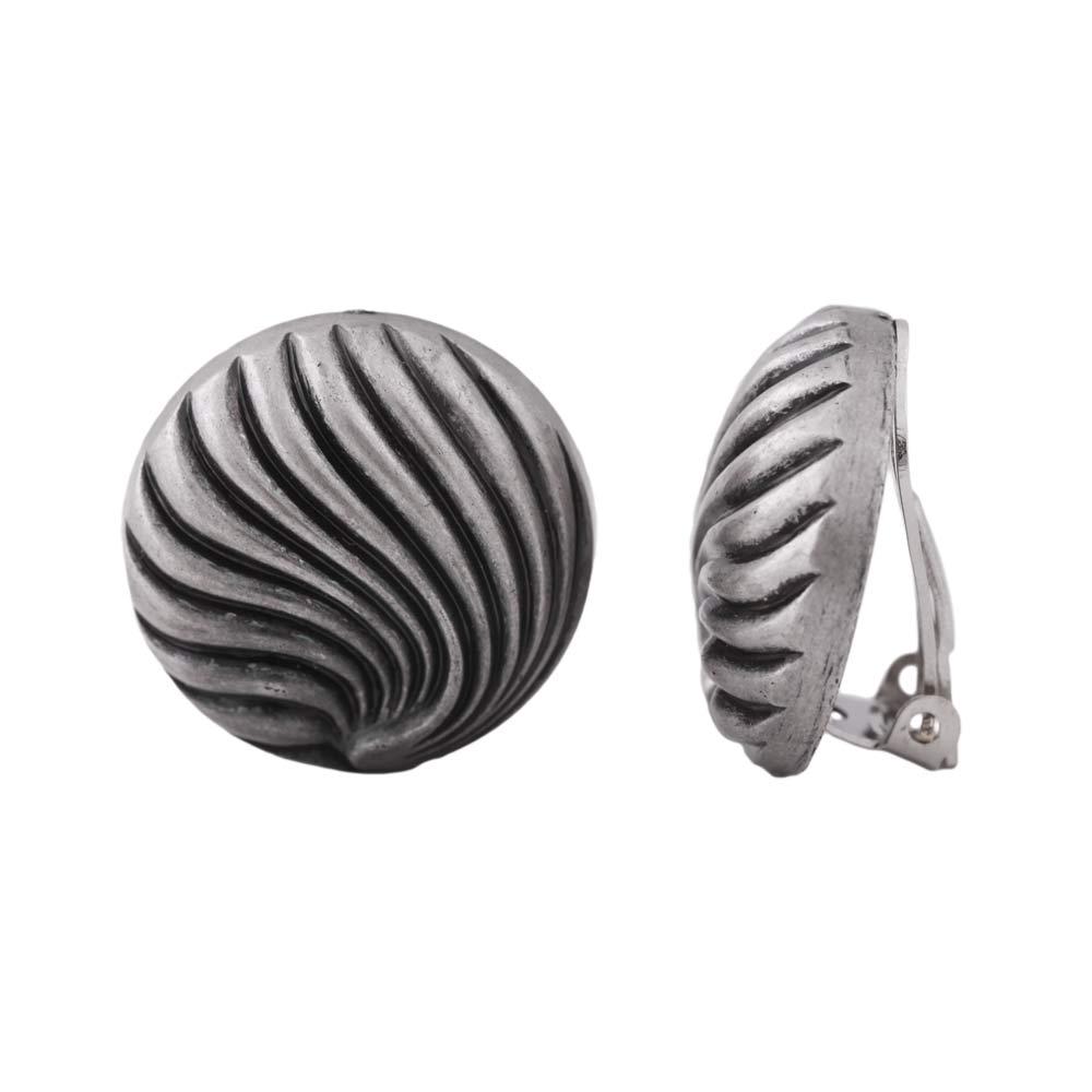Clip Ohrring ca. 21mm Muscheldekor altsilberfarben matt antik geschwärzt Kunststoff
