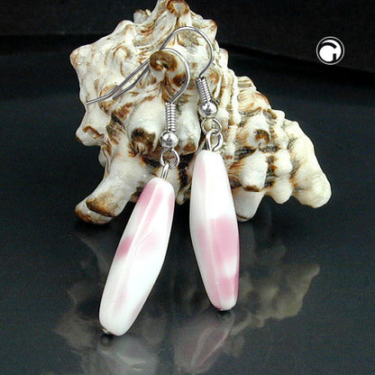 Ear hook earrings earrings 46x7mm square olive glass white-pink