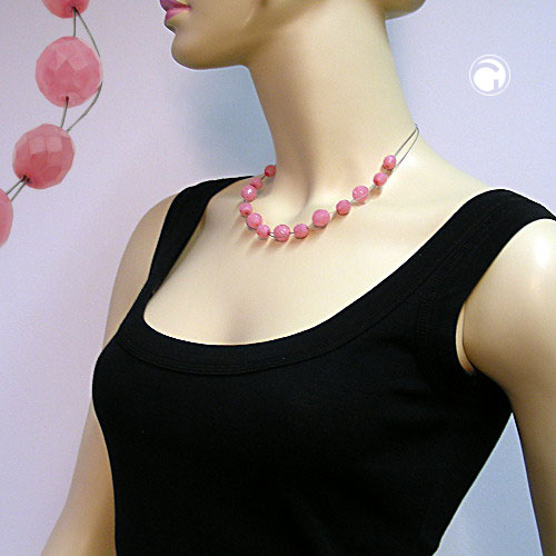 Wire chain with glass beads, faceted pink pearl, 45cm