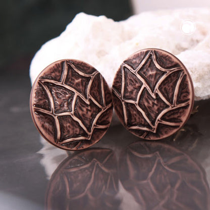 Clip earring 30mm flat brown-beige patterned plastic