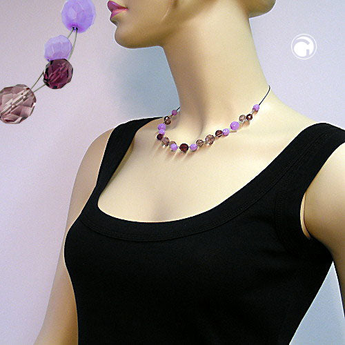 Necklace wire chain with glass beads lilac light and dark 43cm