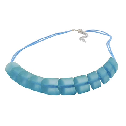 Necklace slanted bead plastic turquoise-transparent-matt cord light blue 45cm