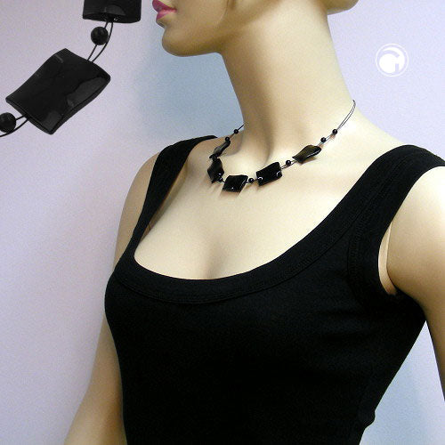 Chain wire chain square wavy black shiny plastic beads 45cm
