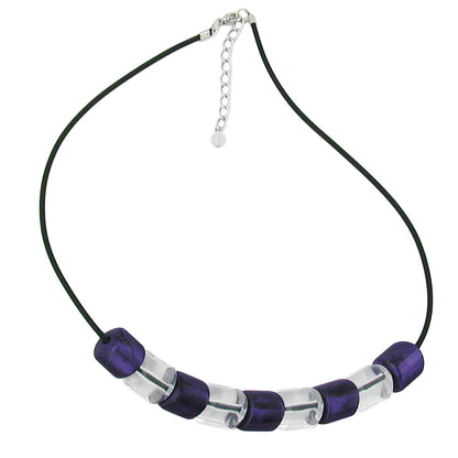 Necklace slanted bead plastic purple-silky and crystal-clear-transparent solid rubber black 45cm