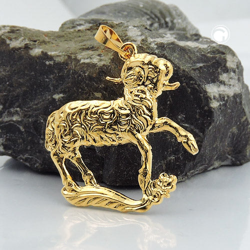 Pendant 25x14mm zodiac sign Aries punched out gold-plated