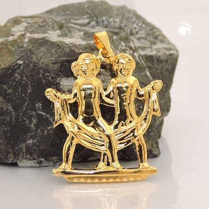 Pendant 22x21mm zodiac sign Gemini punched out gold-plated