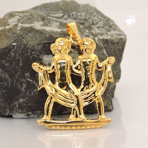 Pendant 22x21mm zodiac sign Gemini punched out gold-plated