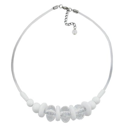 Necklace 3x roller crystal clear faceted plastic beads with silicone cord white 48cm