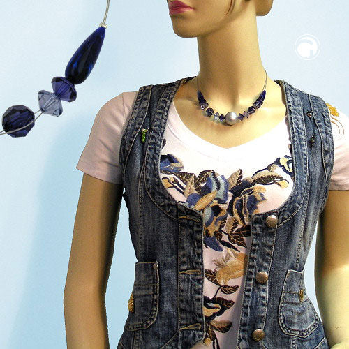Wire chain honeycomb pearl silver-matt smoke blue plastic beads 45cm