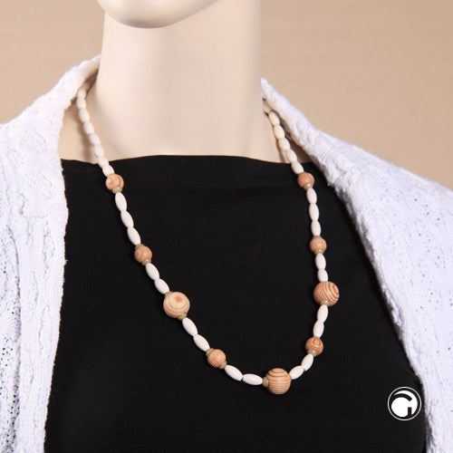 Necklace white wooden olives with wooden beads Finnish fir 65cm