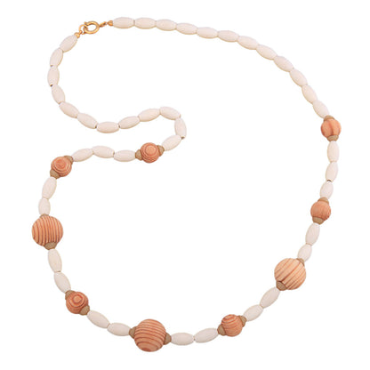 Necklace white wooden olives with wooden beads Finnish fir 65cm
