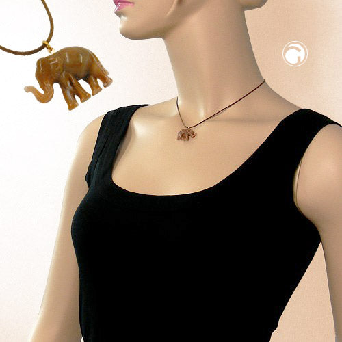 Chain 23x17x9mm elephant mini plastic light brown shiny cord brown 40cm