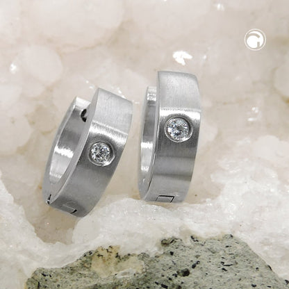 Hoop earrings, matte, glass stone, stainless steel