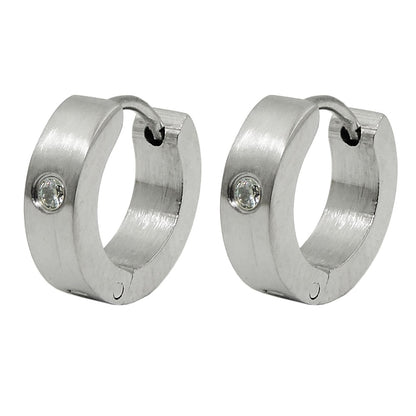 Hoop earrings, matte, glass stone, stainless steel