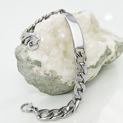 Shield band 9mm bracelet with engraving plate flat curb chain stainless steel 21cm