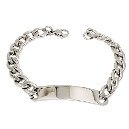 Shield band 9mm bracelet with engraving plate flat curb chain stainless steel 21cm
