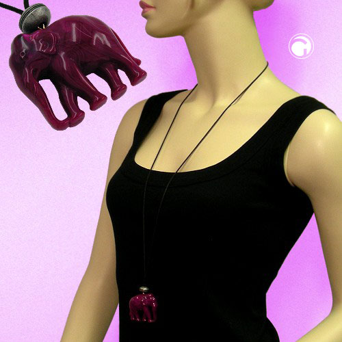 Kette „Elefant fuchsia-weiß marmoriert“ – kraftvoll, verspielt & voller Symbolkraft