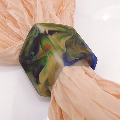 Cloth ring 45x36x18mm hexagon green-blue-olive-marbled matt plastic
