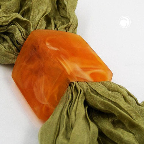 Cloth ring 45x36x18mm hexagon orange-marbled matt plastic