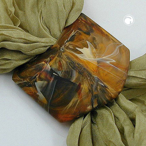 Cloth ring 45x36x18mm hexagon tiger brown marbled matt plastic