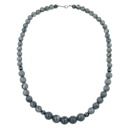 Kette Perlen verlaufend grau-marmoriert glänzend Kunststoff 60cm