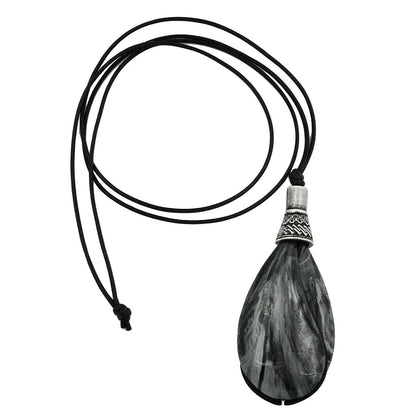 Kette 85x36mm Tropfen schwarz-silbergrau-marmoriert 100cm