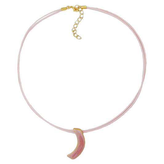 Kette 34x7mm Anhänger Ecke rosa-weiß-silber emailliert Metallguss Kordel rosa 42cm