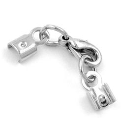 Clasp set for leather strap 10mm carabiner white bronze with 2 end pieces silver-colored