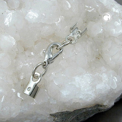 Clasp set for leather strap 10mm carabiner white bronze with 2 end pieces silver-colored