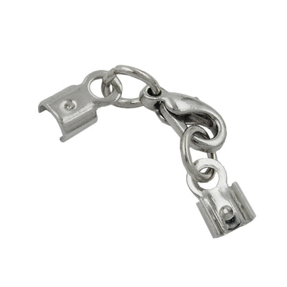 Clasp set for leather strap 10mm carabiner white bronze with 2 end pieces silver-colored
