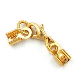 Clasp set for leather strap 10mm carabiner gold-plated with 2 end pieces gold-colored
