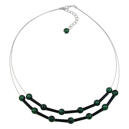Kette Drahtkette grüne Perlen und schwarze Röhrchen Kunststoff 45cm