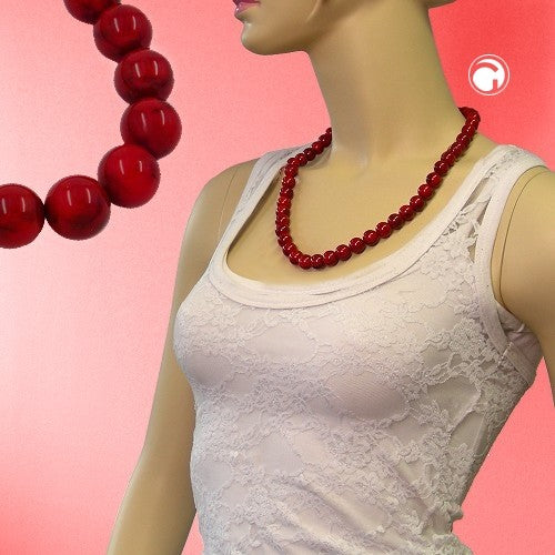 Necklace 10mm plastic beads currant red-marbled 55cm