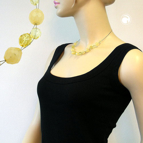 Wire chain with faceted glass beads in yellow tones 44cm