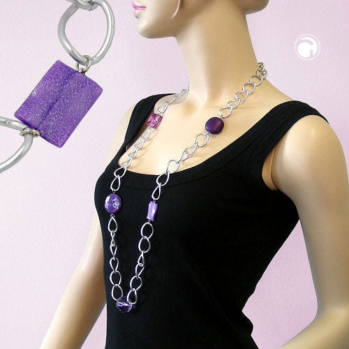 Chain plastic beads purple wide curb chain aluminum light gray 100cm