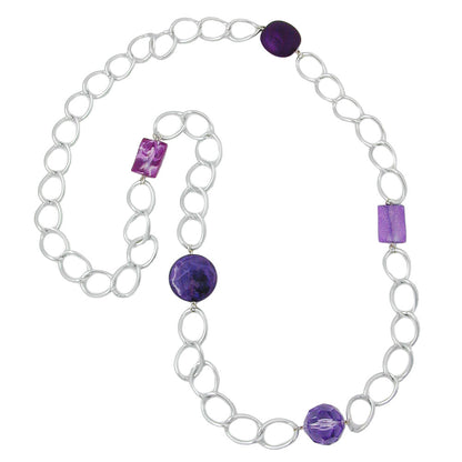 Chain plastic beads purple wide curb chain aluminum light gray 100cm