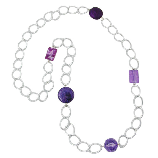 Chain plastic beads purple wide curb chain aluminum light gray 100cm