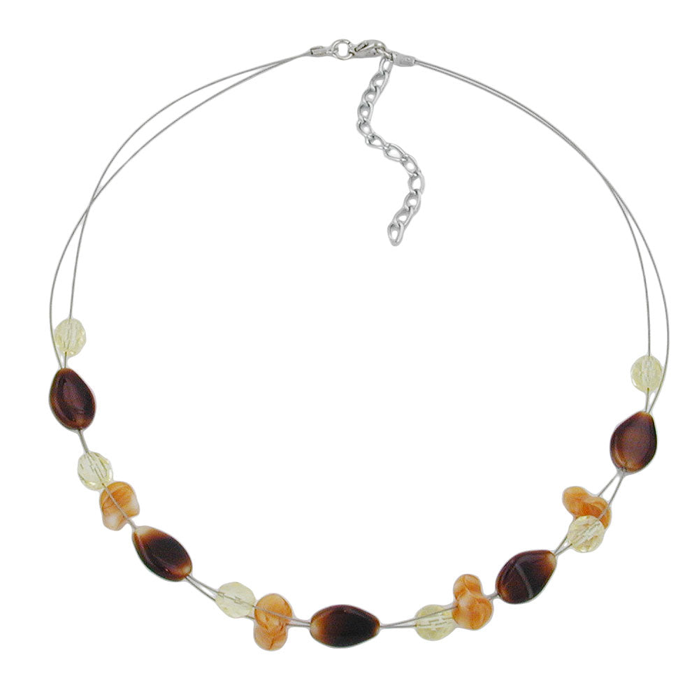 Wire chain with glass beads brown yellow white 44cm