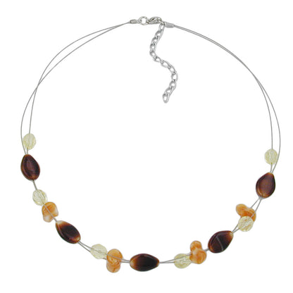 Wire chain with glass beads brown yellow white 44cm