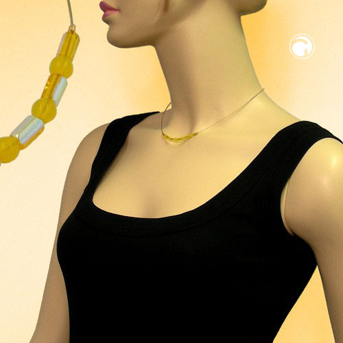 Wire chain with glass bead tube and pearl in yellow-yellow AB 40cm