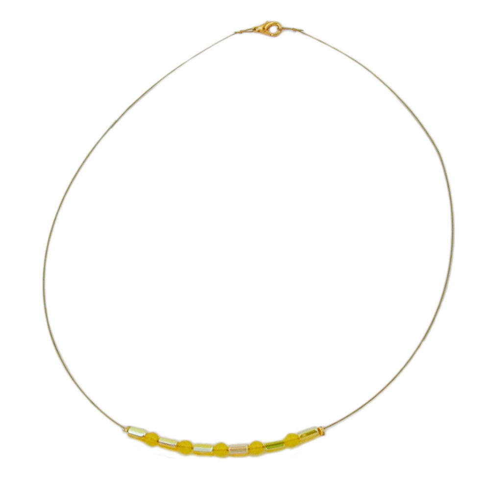 Wire chain with glass bead tube and pearl in yellow-yellow AB 40cm