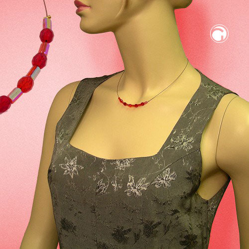 Chain wire chain with glass bead tube and pearl in red-red AB 40cm