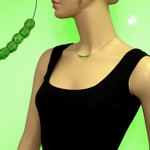 Wire chain with faceted glass beads green 40cm