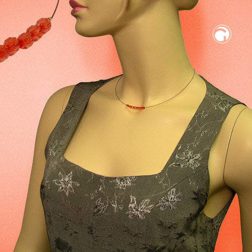 Wire chain with faceted plastic beads, red, 40 cm