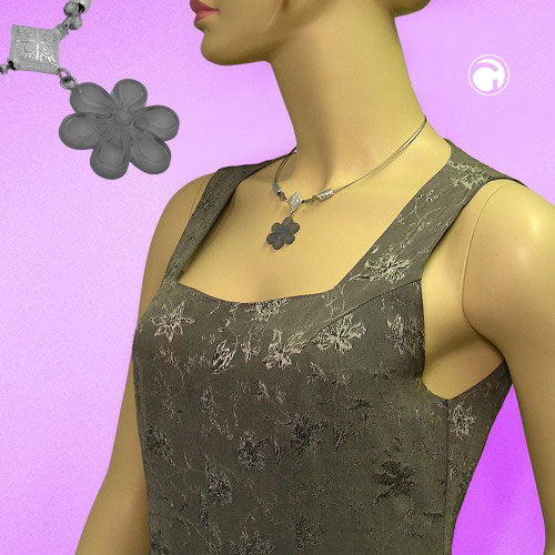 Chain wire chain pendant flower gray-transparent silver-matt plastic beads 42cm