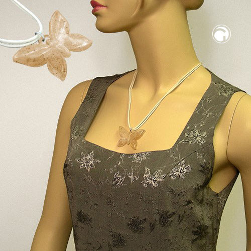 Chain 49x39mm butterfly cinnamon-white-transparent cord beige 55cm