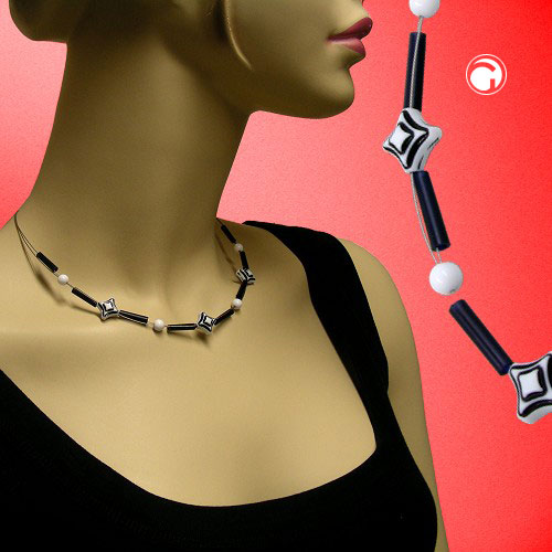 Chain wire chain Karoperle black and white plastic beads 45cm