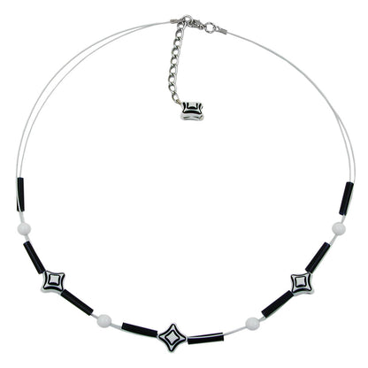 Kette Drahtkette Karoperle schwarz-weiß Kunststoffperlen 45cm