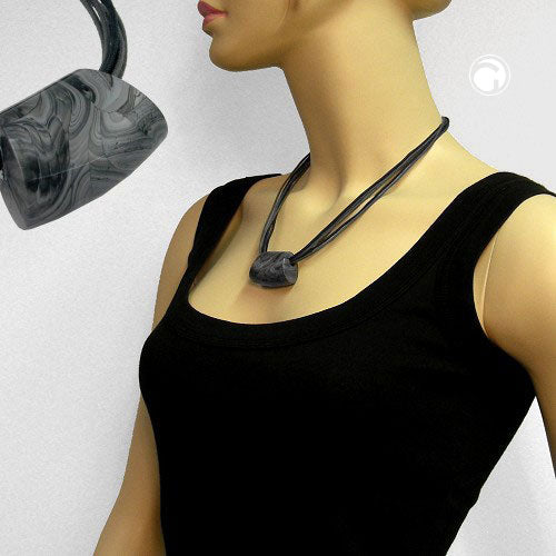 Chain plastic bead trapeze silver-grey marbled shiny cord grey-black 45cm