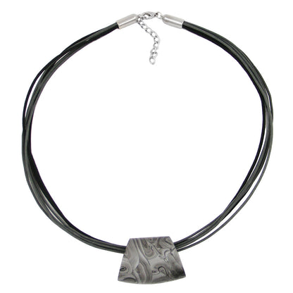 Chain plastic bead trapeze silver-grey marbled shiny cord grey-black 45cm